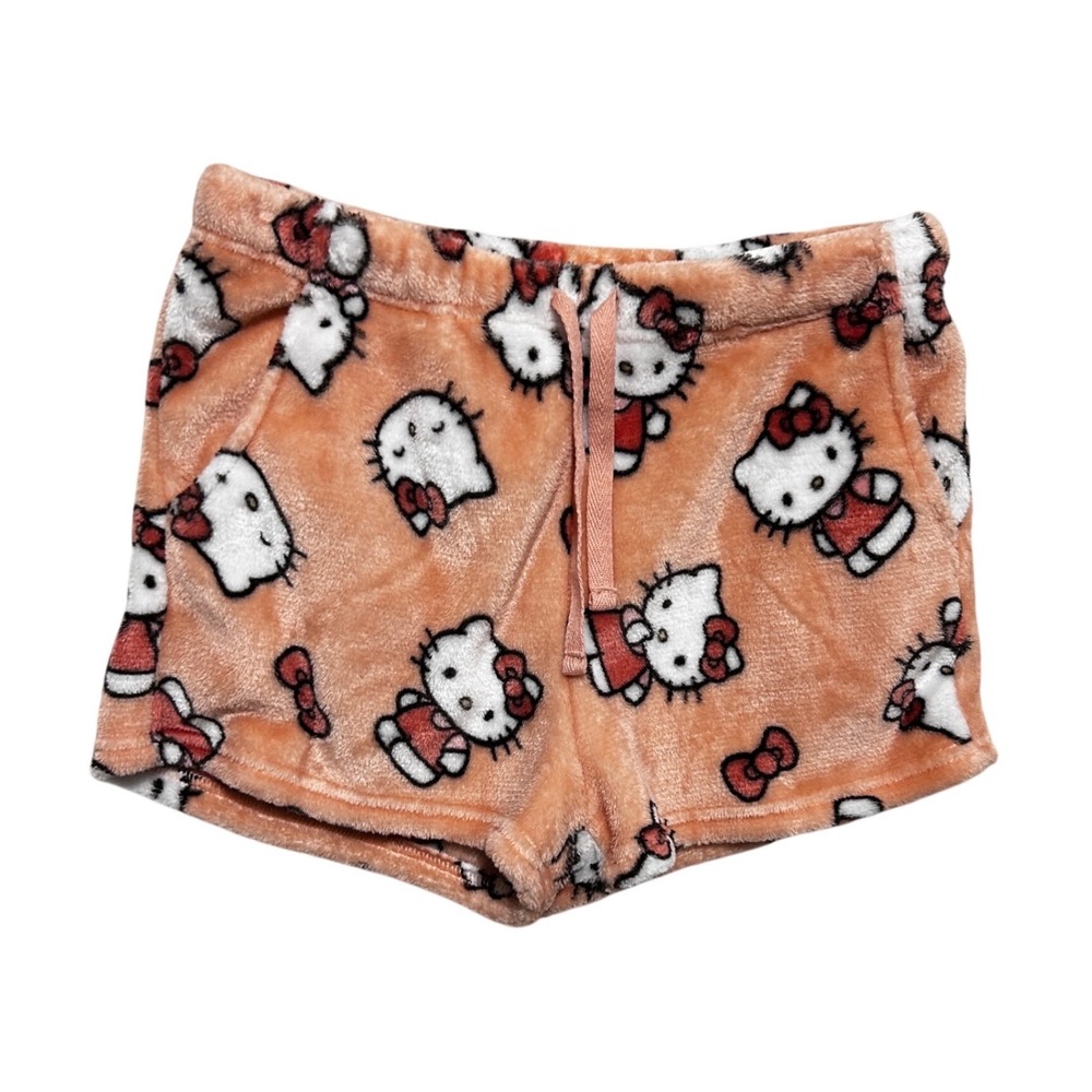Hello‎ Kitty Womens Lounge Shorts M Peach Cozy Plush Fleece Kawaii Coquette Y2K